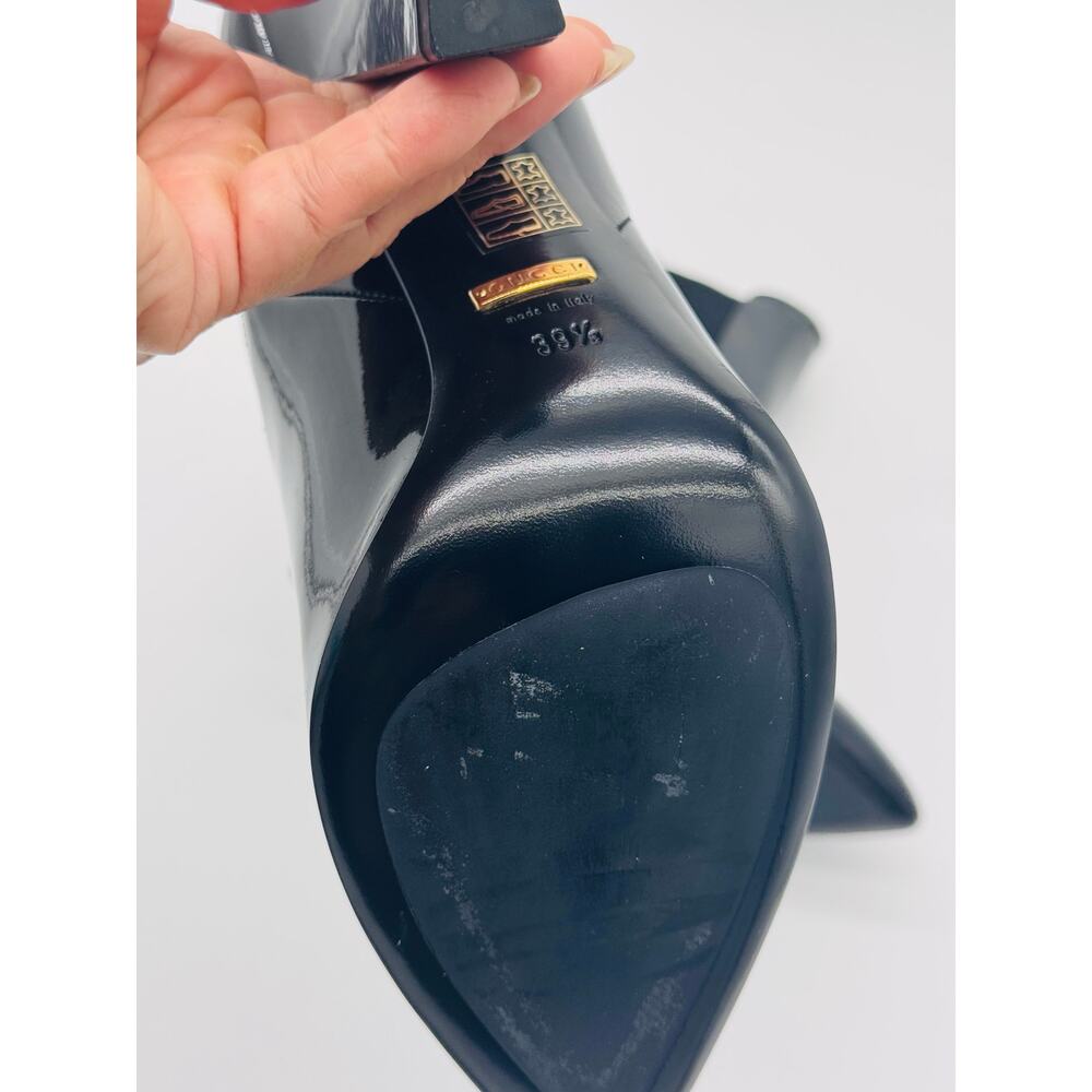 Gucci Black Patent Leather Chelsea Boots Pointed Toe Block Heel 39.5 - Picture 8 of 12